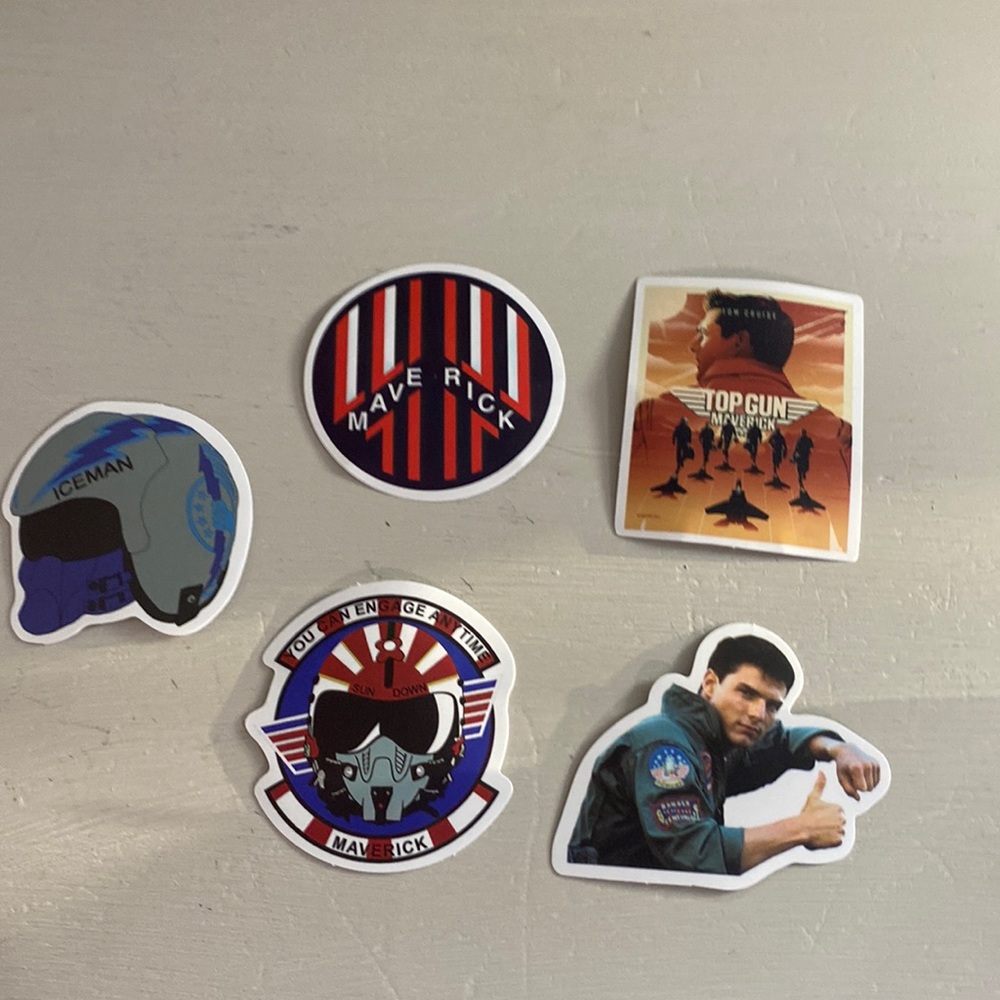 Top Gun vinyl stickers.  New.  Waterproof.  Set of 5.